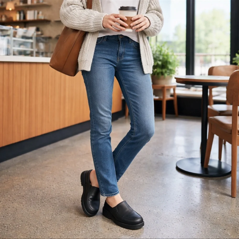 L.L.Bean Womens Black Leather Clogs Slip On Work Shoes 7.5M Comfort - Picture 2 of 7